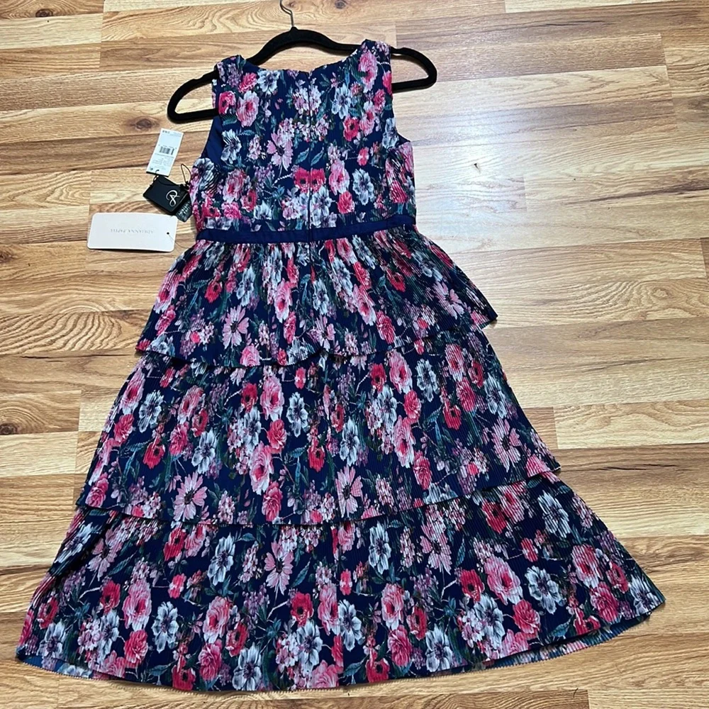 Adrianna Papell floral pleated tiered layers midi dress size 6P - Picture 4 of 16